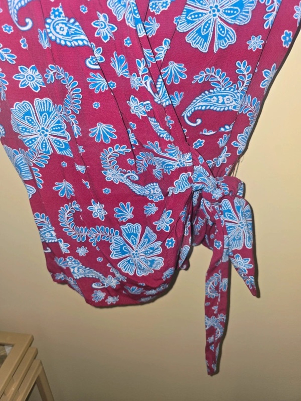 LOFT Burgundy Wrap Blouse with Light Blue Floral Print - Picture 5 of 5